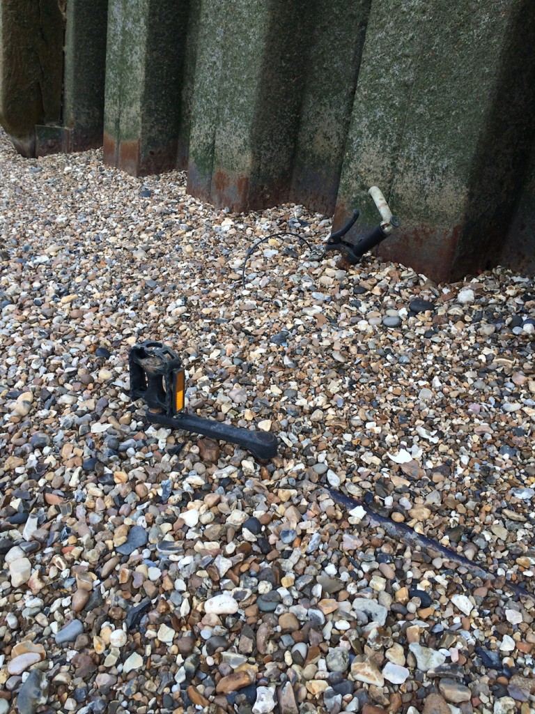 Debris on the beach at North Greenwich river Thames